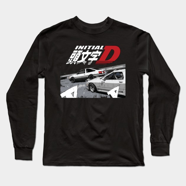 AE86 Corolla Takumi vs Ryosuke FC RX-7 Tandem Drifting Racing Long Sleeve T-Shirt by cowtown_cowboy